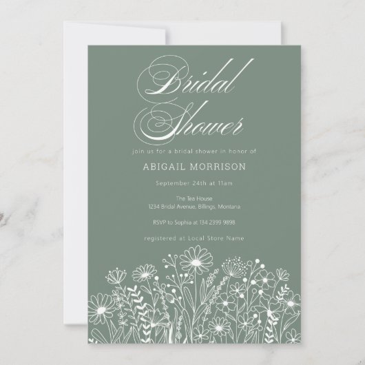Sage Green Wildblume Brautparty Einladung (Vorderseite)