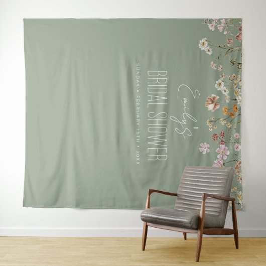 Sage Green Wildblume Brautparty Garden Bloom Wandteppich (Beispiel (Horizontal))