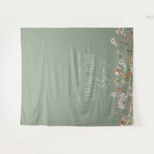 Sage Green Wildblume Brautparty Garden Bloom Wandteppich (Vorderseite (Horizontal))