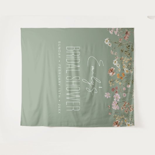 Sage Green Wildblume Brautparty Garden Bloom Wandteppich (Vorderseite (Horizontal))