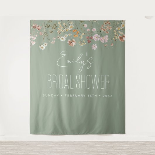 Sage Green Wildblume Brautparty Garden Bloom Wandteppich (Vorderseite)