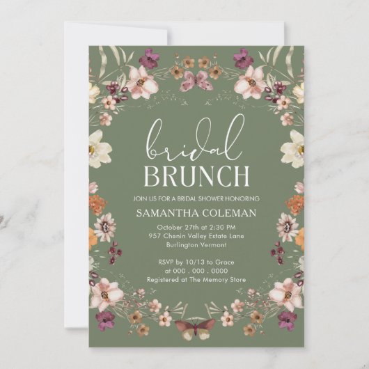 Sage Green Wildblume Bridal Brunch Brautparty Einladung (Vorderseite)