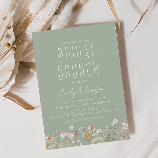 Sage Green Wildblume Bridal Brunch Einladung Flyer