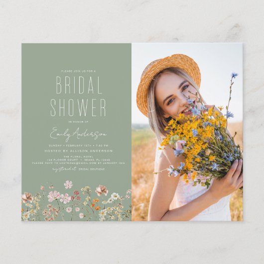 Sage Green Wildblume Bridal Dusche Einladung (Vorderseite)
