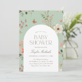 Sage Green Wildblume Butterfly Baby Dusche Einladung (Stehend Vorderseite)