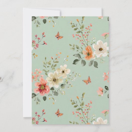 Sage Green Wildblume Butterfly Baby Dusche Einladung (Rückseite)