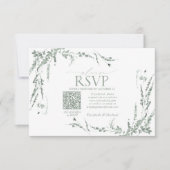 Sage Green Wildblume Calligraphy QR-Code UAWG RSVP Karte (Vorderseite)