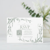 Sage Green Wildblume Calligraphy QR-Code UAWG RSVP Karte (Stehend Vorderseite)
