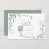 Sage Green Wildblume Calligraphy QR-Code UAWG RSVP Karte (Vorne/Hinten)