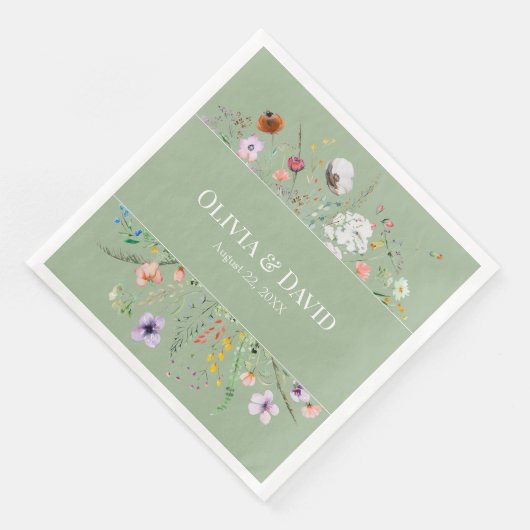 Sage Green Wildblume Custom Serviette (Ecke)