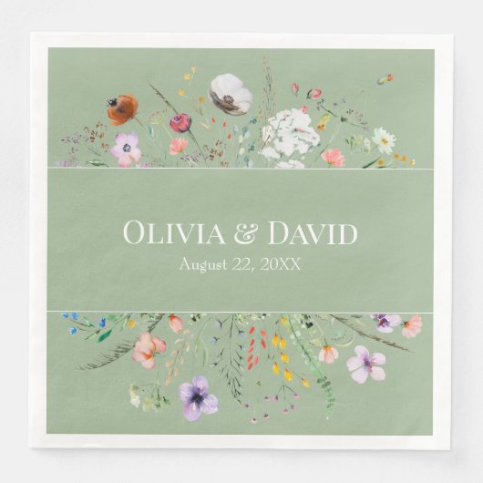 Sage Green Wildblume Custom Serviette (Vorderseite)