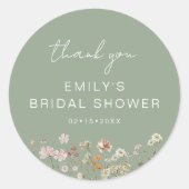 Sage Green Wildblume Danke Brautparty Runder Aufkleber (Vorderseite)