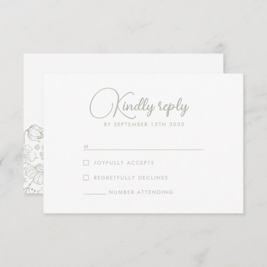 Sage Green Wildblume Elegante Wedding RSVP Card (Vorne/Hinten)
