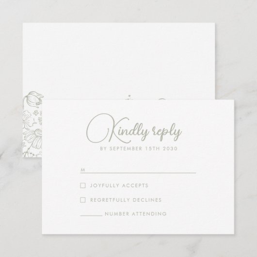 Sage Green Wildblume Elegante Wedding RSVP Card Karte (Vorne/Hinten)