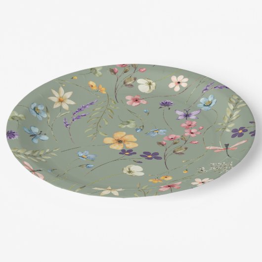 Sage Green Wildblume Elegantes Brautparty Pappteller (Schrägansicht)