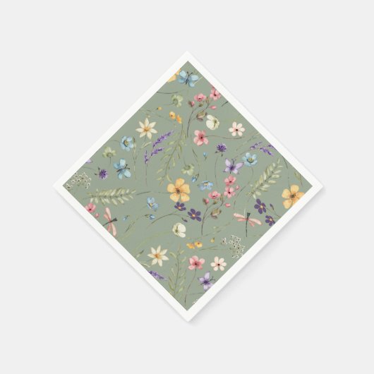 Sage Green Wildblume Elegantes Brautparty Serviette (Ecke)