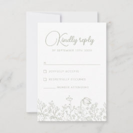 Sage Green Wildblume Floral Elegante Hochzeit RSVP Karte