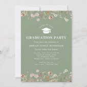 Sage Green Wildblume Graduation Party Boho Bloom Einladung (Vorderseite)