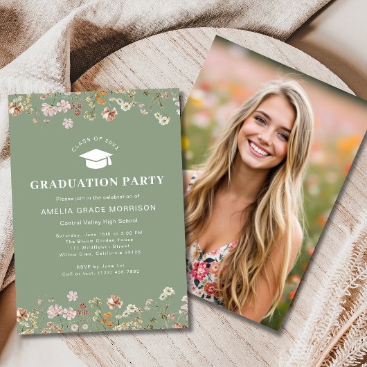 Sage Green Wildblume Graduation Party Boho Bloom Einladung