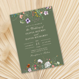 Sage Green Wildblume Meadow Custom Foto Wedding Einladung