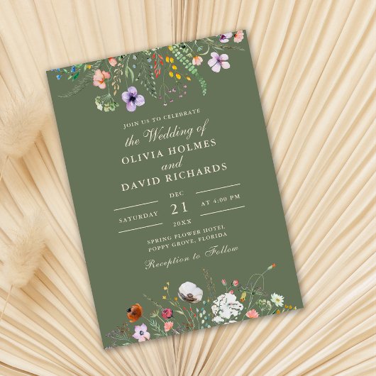 Sage Green Wildblume Meadow Custom Foto Wedding Einladung