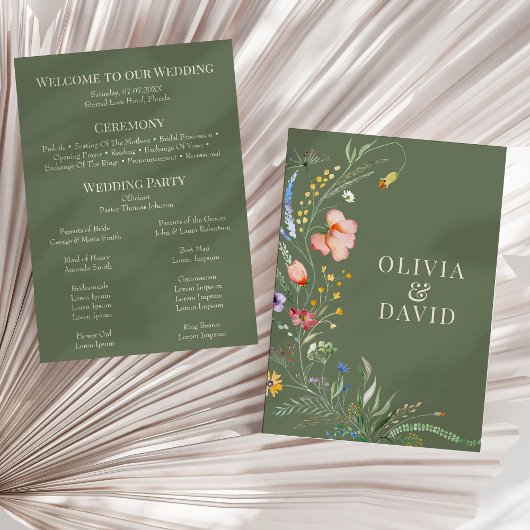 Sage Green Wildblume Meadow Wedding Program Einladung