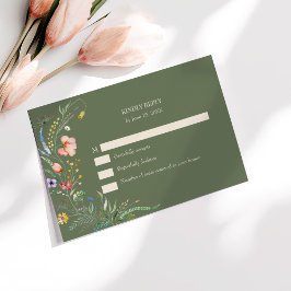 Sage Green Wildblume Meadow Wedding RSVP Card Dankeskarte