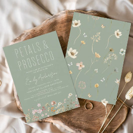 Sage Green Wildblume Petals & Prosecco Bridal Einladung