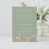 Sage Green Wildblume Petals & Prosecco Bridal Einladung (Stehend Vorderseite)