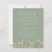 Sage Green Wildblume Petals & Prosecco Foto Einladung (Vorderseite)