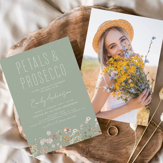 Sage Green Wildblume Petals & Prosecco Foto Flyer