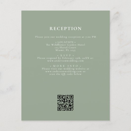 Sage Green Wildblume QR Code Garden Wedding (Rückseite)