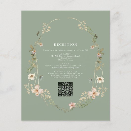 Sage Green Wildblume QR Code Garden Wedding (Rückseite)