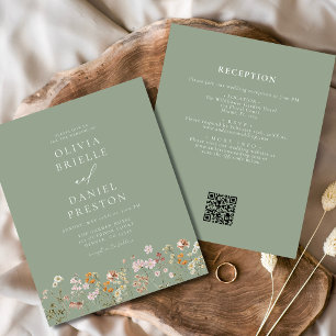 Sage Green Wildblume QR Code Garden Wedding Flyer
