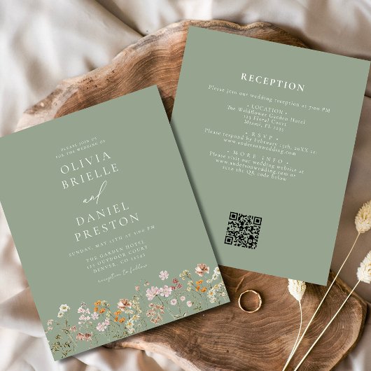 Sage Green Wildblume QR Code Garden Wedding Flyer
