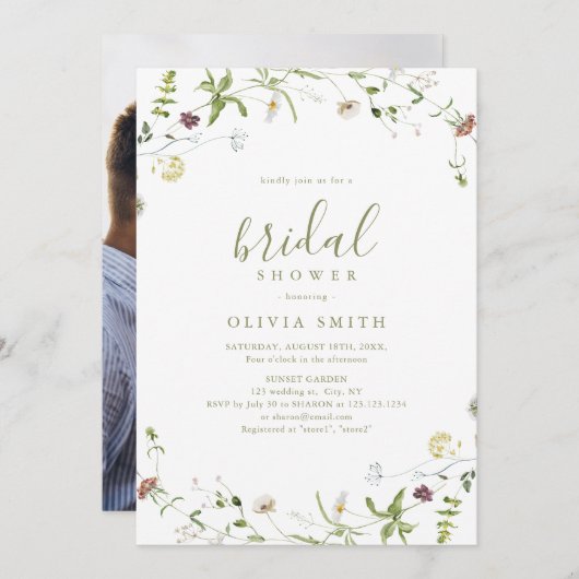 Sage Green Wildblume Rustic Boho Brautparty Einladung (Vorne/Hinten)