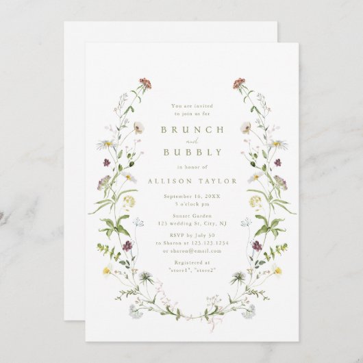 Sage Green Wildblume Rustic Boho Brautparty Einladung (Vorne/Hinten)