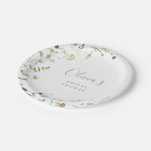 Sage Green Wildblume Rustic Boho Brautparty Pappteller (Schrägansicht)