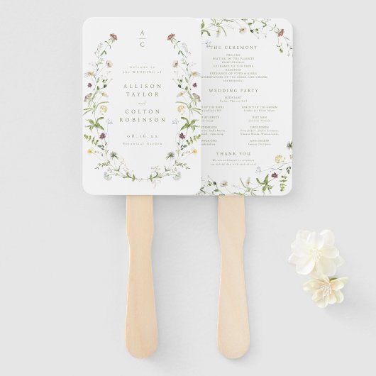 Sage Green Wildblume Rustic Boho Hochzeitsprogramm Fächer (Vorne und Hinten)