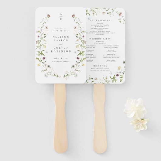 Sage Green Wildblume Rustic Boho Hochzeitsprogramm Fächer (Vorne und Hinten)