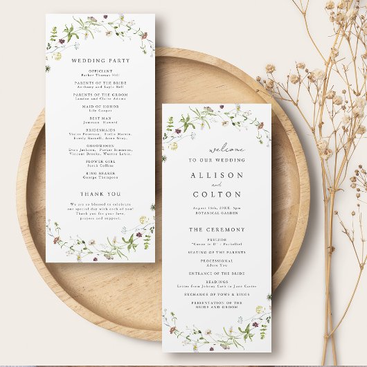 Sage Green Wildblume Rustic Boho Hochzeitsprogramm Programm