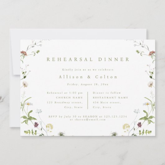 Sage Green Wildblume Rustic Boho Probe Dinner Einladung (Vorderseite)