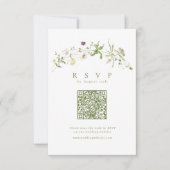 Sage Green Wildblume Rustic Boho QR Code Wedding RSVP Karte (Vorderseite)