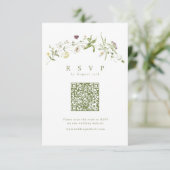 Sage Green Wildblume Rustic Boho QR Code Wedding RSVP Karte (Stehend Vorderseite)