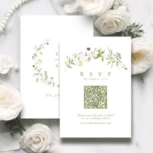Sage Green Wildblume Rustic Boho QR Code Wedding RSVP Karte