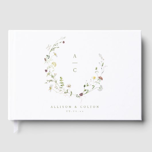 Sage Green Wildblume Rustic Boho Wedding Monogram Gästebuch (Vorderseite)