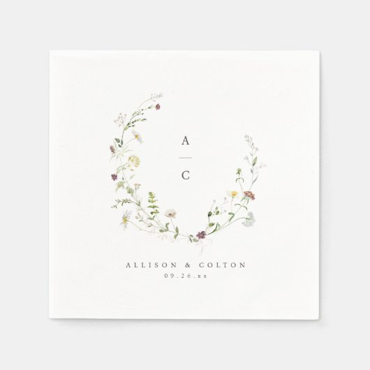 Sage Green Wildblume Rustic Boho Wedding Monogram Serviette (Vorderseite)