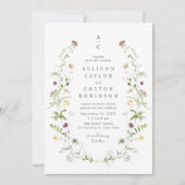 Sage Green Wildblume Rustic Boho Wedding Monogramm Einladung (Vorderseite)