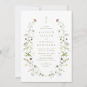 Sage Green Wildblume Rustic Boho Wedding Monogramm Einladung (Vorderseite)