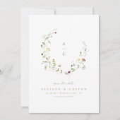 Sage Green Wildblume Rustic Boho Wedding Monogramm Save The Date (Vorderseite)